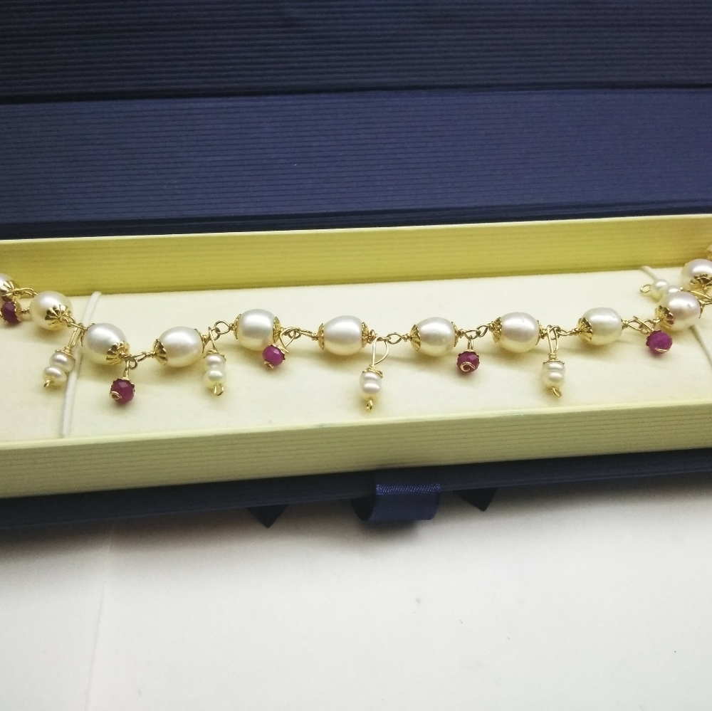 14k GF pearls and Red Ruby bracelet
